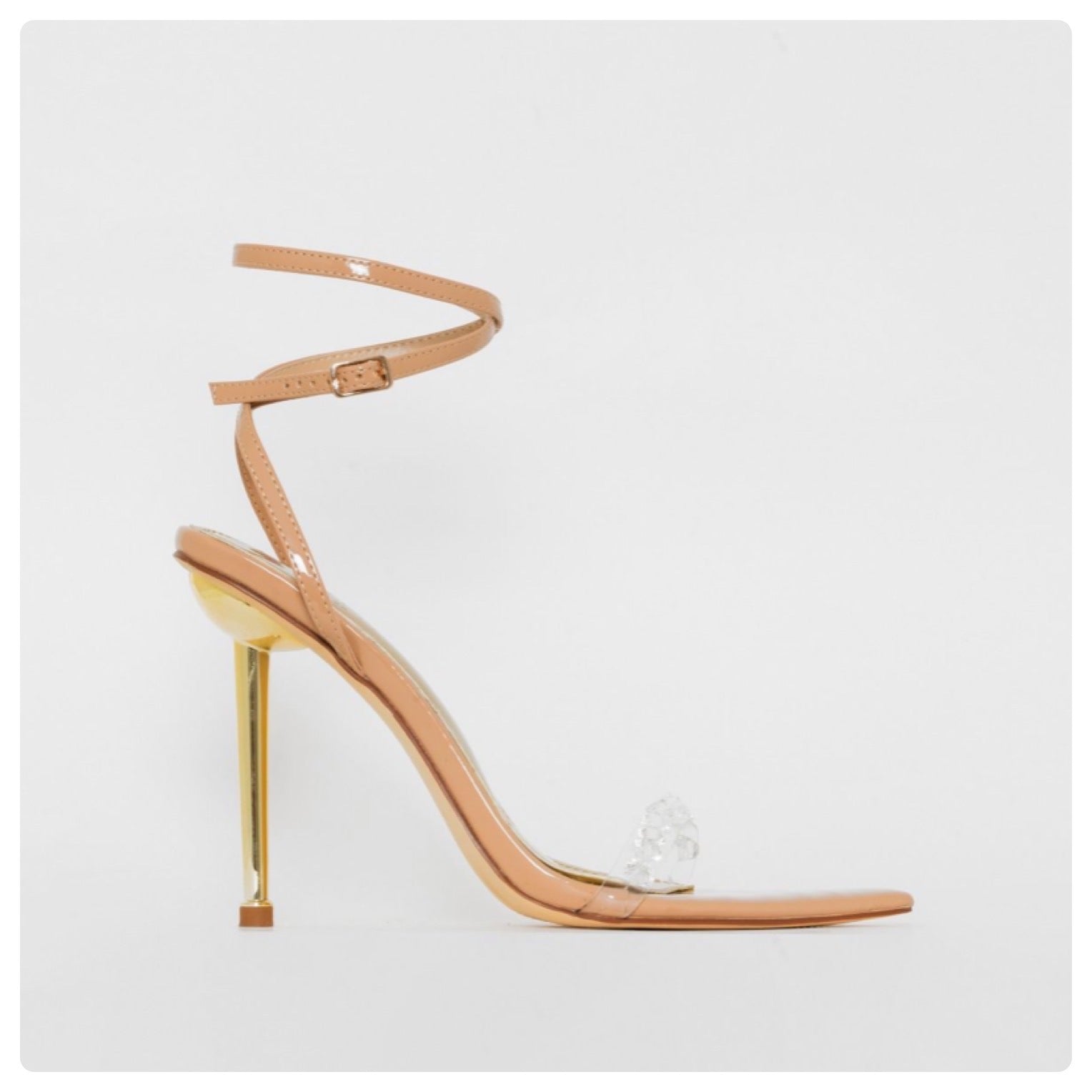 Nude Metallic Clear Gem Stiletto Heels Bion Boutique