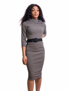 Dogtooth Fitted Pencil Dress