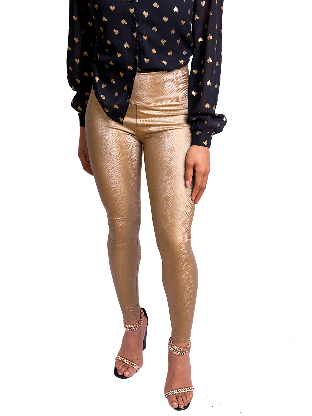 Gold Snake Stretchy Leather Look Leggings