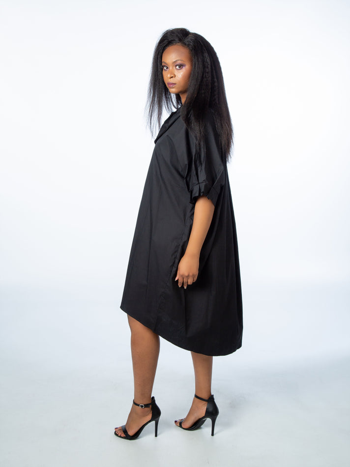Black High Neck Pleated Sleeve Tunic