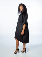 Load image into Gallery viewer, Black High Neck Pleated Sleeve Tunic
