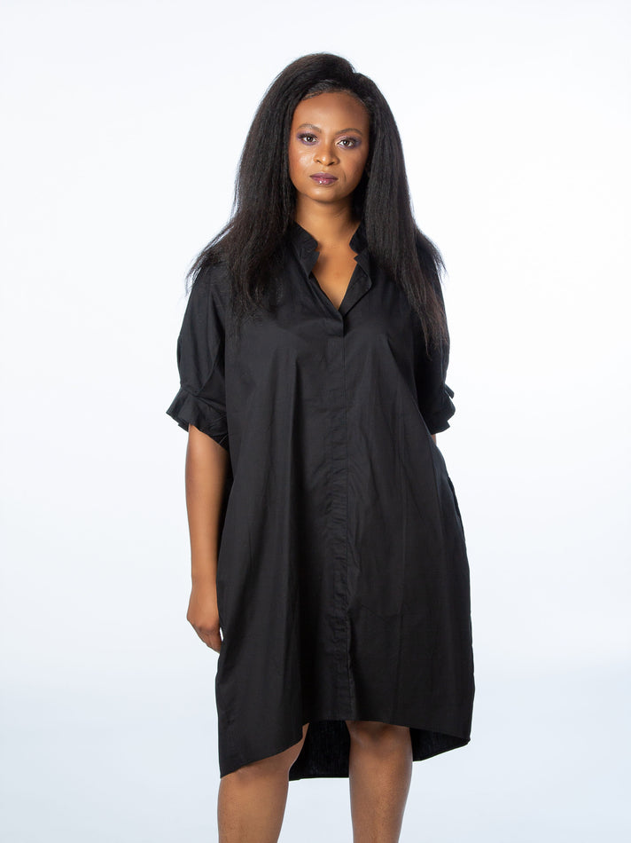 Black High Neck Pleated Sleeve Tunic