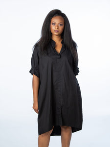 Black High Neck Pleated Sleeve Tunic