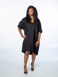 Black High Neck Pleated Sleeve Tunic