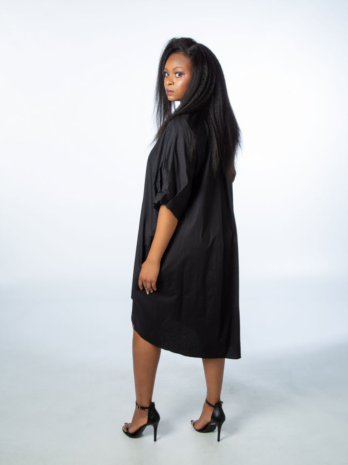 Black High Neck Pleated Sleeve Tunic