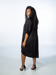 Black High Neck Pleated Sleeve Tunic