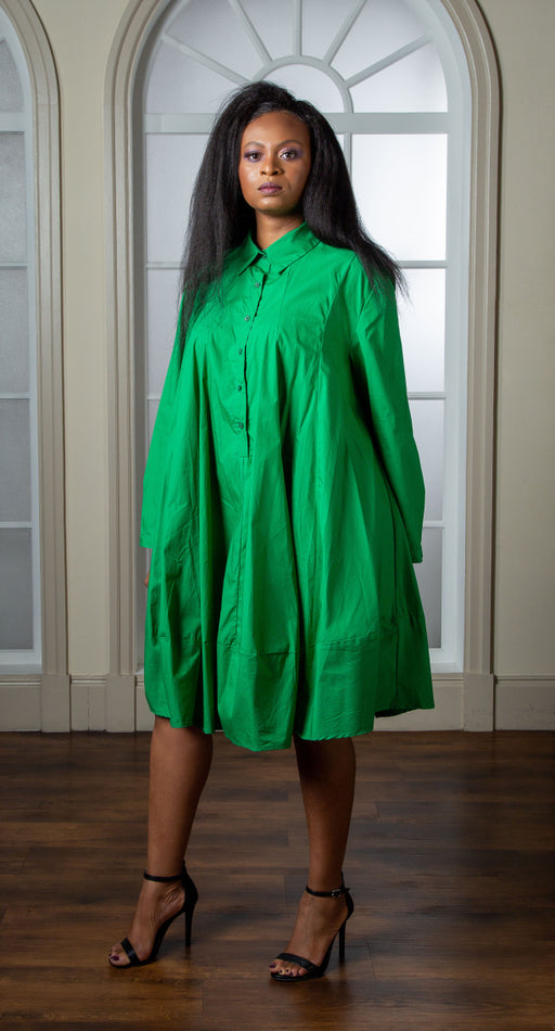 Green Oversized Shirt Dress And Pep Hem