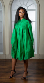 Load image into Gallery viewer, Green Oversized Shirt Dress And Pep Hem
