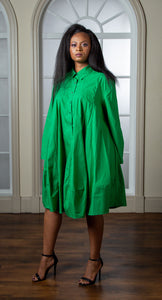 Green Oversized Shirt Dress And Pep Hem