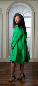 Green Oversized Shirt Dress And Pep Hem