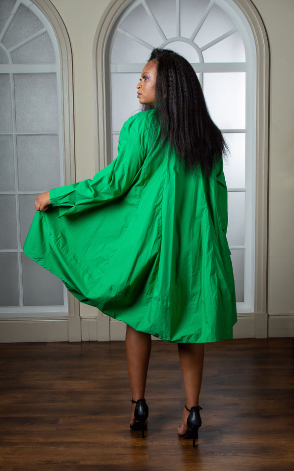 Green Oversized Shirt Dress And Pep Hem