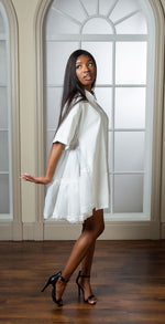 Load image into Gallery viewer, White Oversized Shirt Dress With Frill Detail On Side
