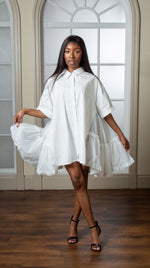Load image into Gallery viewer, White Oversized Shirt Dress With Frill Detail On Side
