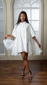 White Oversized Shirt Dress With Frill Detail On Side