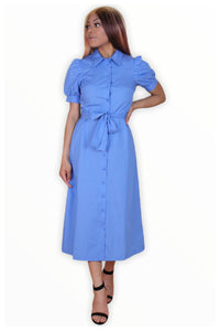 Blue Plain Shirt Dress