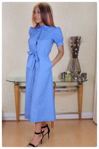 Blue Plain Shirt Dress