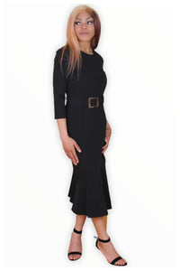 Black Buckle Flippy Midi Dress