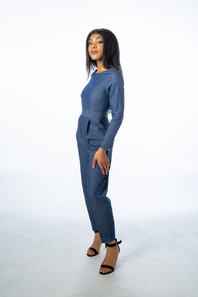 Denim Long Sleeve Jumpsuit