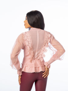 Rose Knitted Jumper With Mesh Sleeves