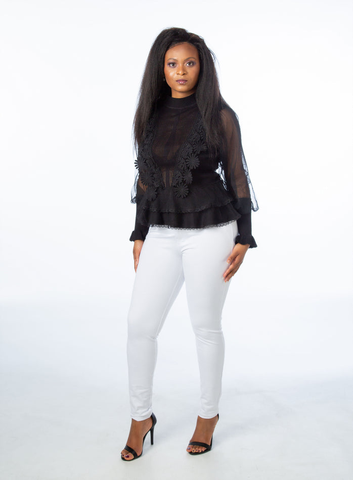 Black  Knitted Jumper With Mesh Sleeves