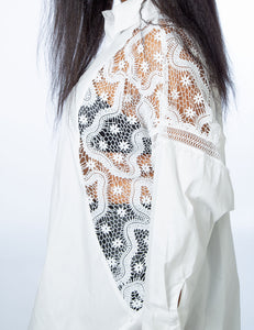 White Oversized Lace Detail Shirt