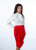 Load image into Gallery viewer, White Frilled Long Sleeve Blouse
