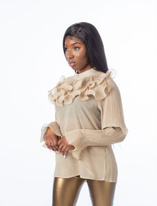 Beige Layered Ruffle Blouse