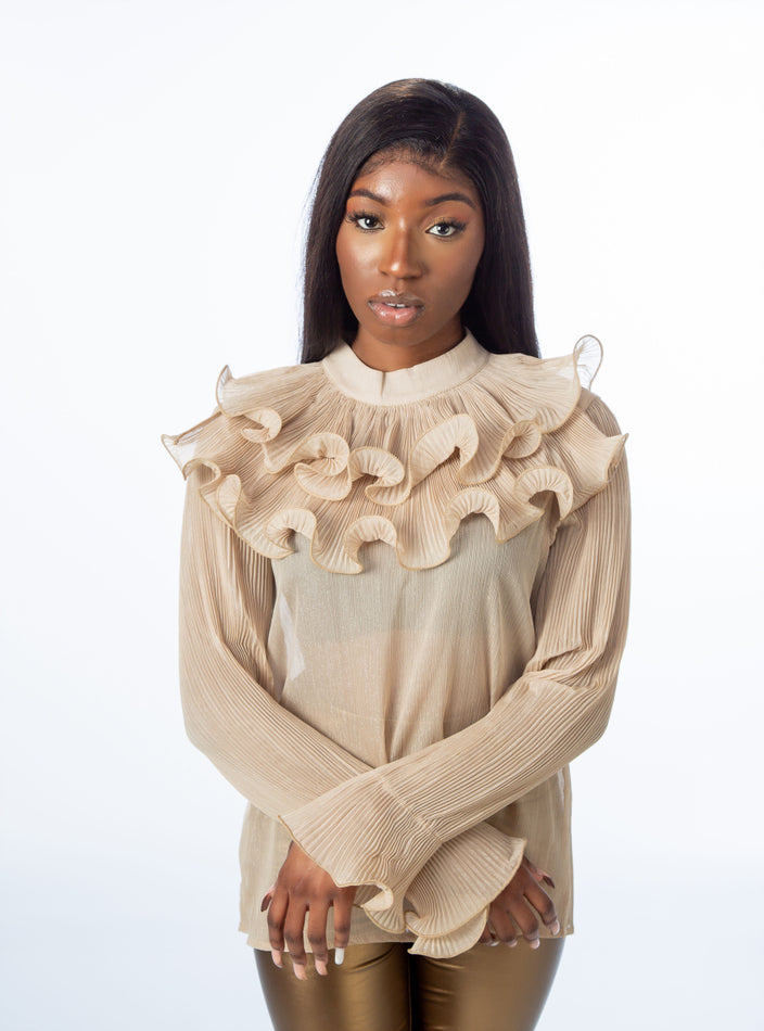 Beige Layered Ruffle Blouse