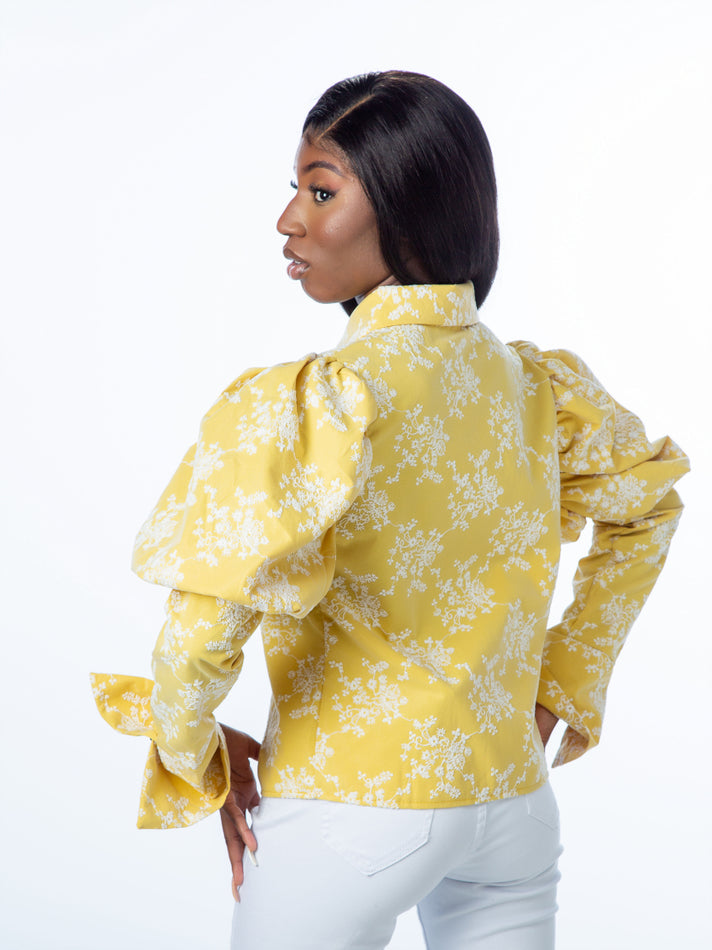 Yellow /White Puff Long Sleeve Shirt