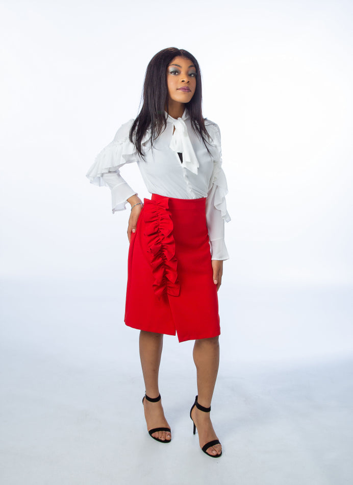 Red Asymmetric Frill Skirt