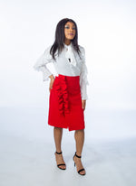 Load image into Gallery viewer, Red Asymmetric Frill Skirt
