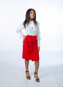 Red Asymmetric Frill Skirt