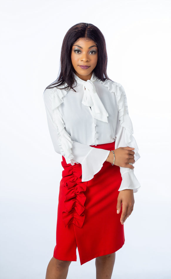 Red Asymmetric Frill Skirt